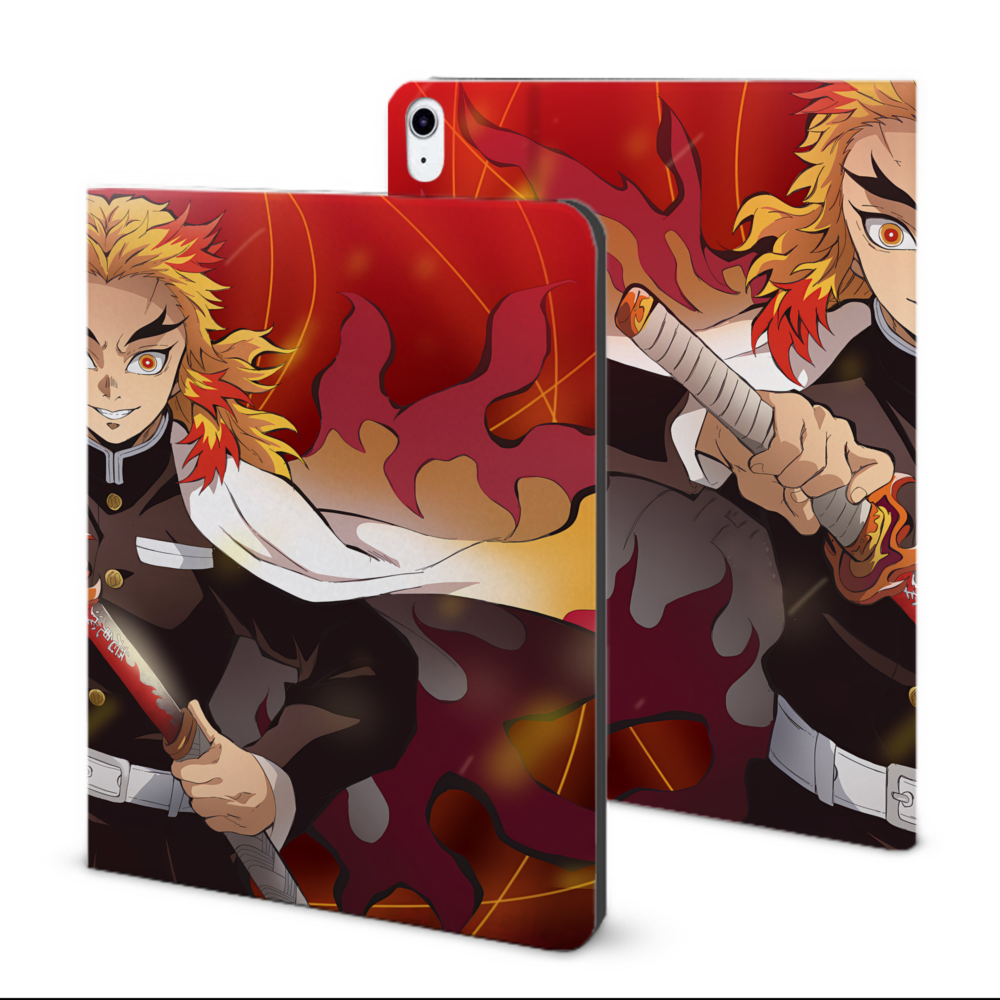 （画像用） 炎柱-煉󠄁獄 杏寿郎／れんごく きょうじゅろう Rengoku Kyoujurou IPad ケース ブック型 PUレザー TPU 耐衝撃 軽量 薄型 ペン収納なし 全面保護 IPad 各モデル対応